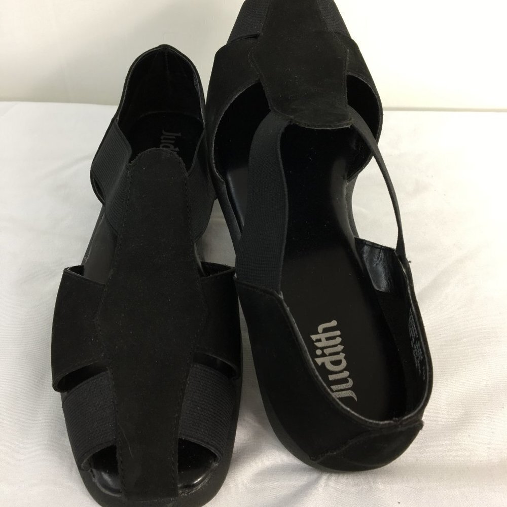 Judith "Rosemary" Black Slip-On Open Toe Flats Size 7.5 EXCELLENT Condition